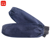 谋福1002牛仔袖套男女工厂劳保护袖帆布电焊工作加厚耐磨防污手臂套袖( 牛仔袖套 罗口双松紧款 1付装)