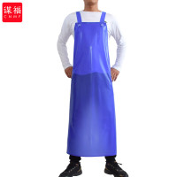 谋福CNMF 504 PVC背带围裙防水油加厚加长耐磨围兜食堂围腰(蓝色 PVC背带围裙双肩)