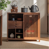 信京(XINJING)空器木作新中式茶水柜实木黑胡桃木茶水台茶桌边柜侧柜茶室烧水壶一体 老榆木胡桃色(不含电器需自配)