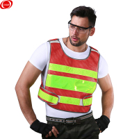 谋福L9629反光背心 汽车荧光衣服 反光马甲建筑施工程安全服 交通路政执勤制服( 红色反光背心渔网便携式)