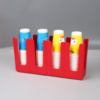 谋福 斜四格杯架 可折叠四格杯架 奶茶店咖啡店纸杯架(四格杯架可调节红色)