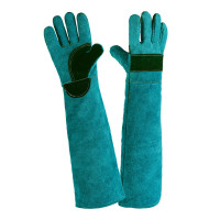 谋福(CNMF)防撕咬牛皮手套 训练动物宠物喂食防咬伤加厚防护手套(35CM墨绿牛二层皮)