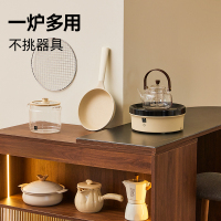 康宁炉围炉煮茶器[国家补贴]套装全玻璃恒温养生壶电磁炉电陶炉煮茶电热水壶电茶炉烤火炉 [仿真炭火]奶黄色 配茶壶+烤网