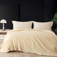 红豆 兔兔绒抽条休闲毯 浅黄色 200*230cm HD-RT240507