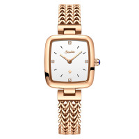 利格 ST6713A 简约气质蓝色贝母手表女小众轻奢方形石英表 玫金白