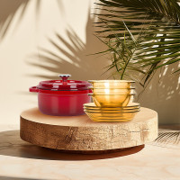 康宁 PYREX 百丽系列餐具-7件A组(尚厨系列釉彩珐琅锅18cm+3个带耳碗+3个大汤盘)PX-SY7E-JK/HP