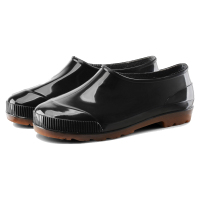 谋福 252 浅口春秋男雨鞋低帮套脚水鞋防水防滑鞋厨师鞋PVC胶鞋 黑色棕底 43