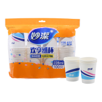 妙洁一次性杯子228ml100只装 办公室商务家用清新素雅纸杯 -470140