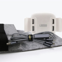 乐默(LOOMOO) LDS-202多功能4口快速充电器 苹果安卓华为手机通用 尼龙三合一数据线套装 白色