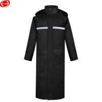 谋福 8017 黑色长款连体风衣式雨衣 保安执勤站岗建筑垂钓劳保雨衣雨披 (HD长款雨衣)2XL(160-165)