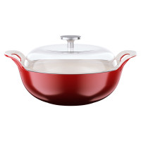 迈卡罗(Macaiiroos) 珐琅锅 招财元宝锅汤锅双耳炖肉锅煮粥锅珐琅铸铁锅 MC-T22T4 红色 20cm