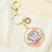 銘希文具 华彩之窗旋转钥匙扣 (粉白)圆盘主体:5cm 钥匙扣总长:12cm