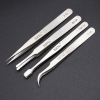 伊莱科 锈钢镊子4件套 尖头弯头 长柄维修焊接夹具燕窝挑毛SA家用工业