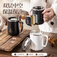 边碧 304不锈钢马克杯带盖办公室大容量咖啡杯男女学生水杯白色 450mL