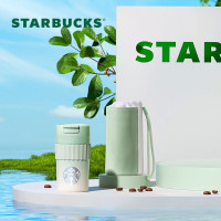 星巴克(starbucks) 绿色渐变款桌面杯配杯套套装470mL 11149745 保温保冷高颜值水杯