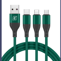 忆捷(Eaget) EC008S 三合一 快充数据线60W快充适用苹果12Type-C华为安卓手机墨绿