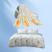 罗莱 月冉晓杏全棉四件套200*230cm+LOVO幻梦印象法兰绒毯150*200cm