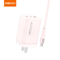 锐思(Recci) RC85CC 67W氮化镓快速充电器套装 樱花粉