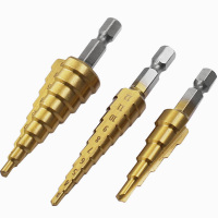 Huakagu多功能宝塔钻头 锥形金属开孔器钻孔扩孔打孔器直槽镀钛阶梯钻3-12 4-12 4-20