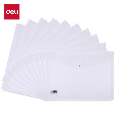 得力(deli)10只A4透明文件袋 按扣资料袋 塑料档案袋 文件保护票据学生试卷收纳袋 P08308