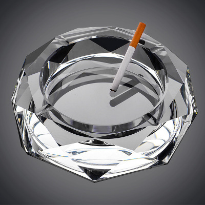 鸣川水晶烟灰缸 15cm 玻璃工艺品批发创意欧式八角烟灰缸家居摆件