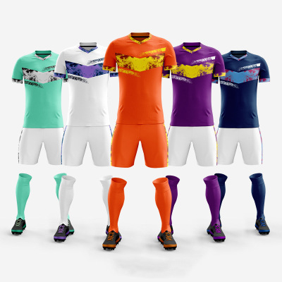 比赛队服成人儿童球衣足球服套装男女短袖训练服速干橙色紫色迷彩