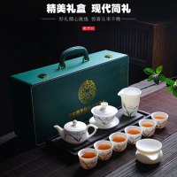 拓牌 11头素烧羊脂玉瓷-冰清玉洁壶-手绘(兰韵) 茶具套装 白色