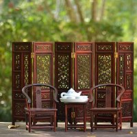 迷你小摆件 红酸枝小圆椅茶具组合 1套