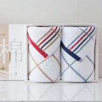 洁丽雅(20230001)纯棉洗脸巾加厚76*34 棕色+兰色6917毛巾礼盒2条装