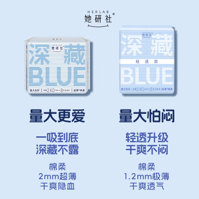 她研社 深藏blue迷你卫生巾日用护垫190mm*14片/包*5包