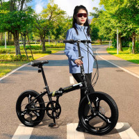 永久折叠自行车成人男女士变速超轻便携学生单车上班代步通勤车免安装 曜石灰 20寸 变速 一体轮