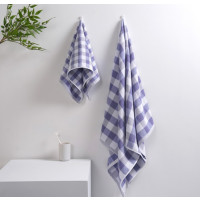 無印良品A类纯棉柔软亲肤毛巾(两毛一浴装)蓝格MJ-zu0660 1套