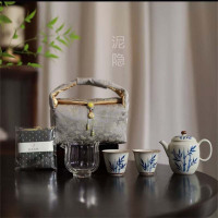 手绘竹子茶壶复古文艺中式家用陶瓷功夫茶具过滤泡茶壶套装 1套