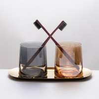 酒店用漱口杯锥形防刮花炫彩玻璃杯黑灰色+金色