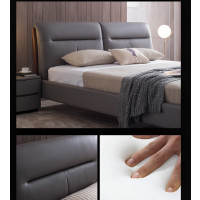 慕思(de RUCCI)床双人床主卧大床简约实木真皮床深灰色皮床+乳胶床垫 1.8*2米 1套