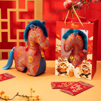 新年礼物马年吉祥物生肖马毛绒玩具富贵布艺马挂件20cm开窗礼袋 1套