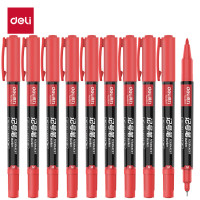 得力(deli)红色双头油性记号笔签字笔办公物流会议笔马克笔 学生儿童美术勾线笔12支/盒6824