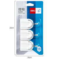 得力(deli)常规型粘胶挂钩 1kg承重 EVA泡棉背胶 不锈钢钩 大学必备生活用品寝室 3只/卡 19351