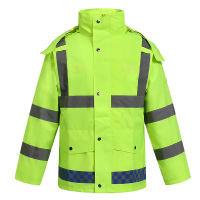 普舍荧光绿雨衣雨裤 执勤 劳保双层防暴雨 加厚反光雨衣套装 可印字033 分体款[荧光绿] XXL