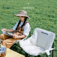 李绅城市波浪户外折叠椅露营椅子月亮椅便携躺椅沙滩椅折叠凳子钓鱼凳 卡其3cm太空棉填充/舒适柔软