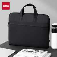 得力 63751 商务公文包 商务职业文件袋事务包 涤纶手提包资料袋 黑色深灰色