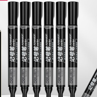 得力(deli)黑色粗头物流油性笔 墨量升级大容量快递签字办公文具马克笔记号笔 10支/盒 P06881 黑色