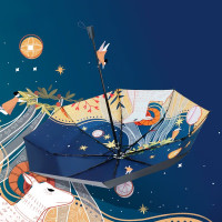 红叶遮阳伞三折防晒伞upf50+晴雨两用伞黑胶防紫外线太阳伞女晴雨伞 三折仰望星空