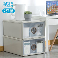 茶花 收纳箱 大号收纳盒内衣整理箱子储物箱 抽屉式单层收纳柜 两只装990054