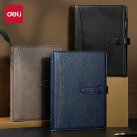 得力(deli)经典活页皮面本笔记本子 商务办公插袋记事本日记本扣带本子 16K100张 黑色 22801
