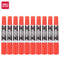 得力大双头粗头物流快递记号笔1.5mm/5.7mm 办公签字学生文具教学会议笔马克笔 10支/盒 红色 S555