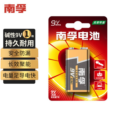 9V碱性电池1粒装 9v 适用于遥控玩具/烟雾报警器/无线麦克风/万用表/话筒/遥控器等 6LR61电池(粒)