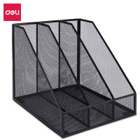 得力78985三联金属网状文件框 办公室桌面多层资料架子(黑)(个) 办公用品