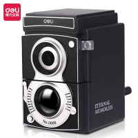 得力0668光影削笔机 复古相机卷笔刀可调粗细创意手摇削笔机(黑)(只) 办公用品