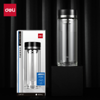 得力DP757双层玻璃杯360mL 办公用品 (黑)(直杯)(个)